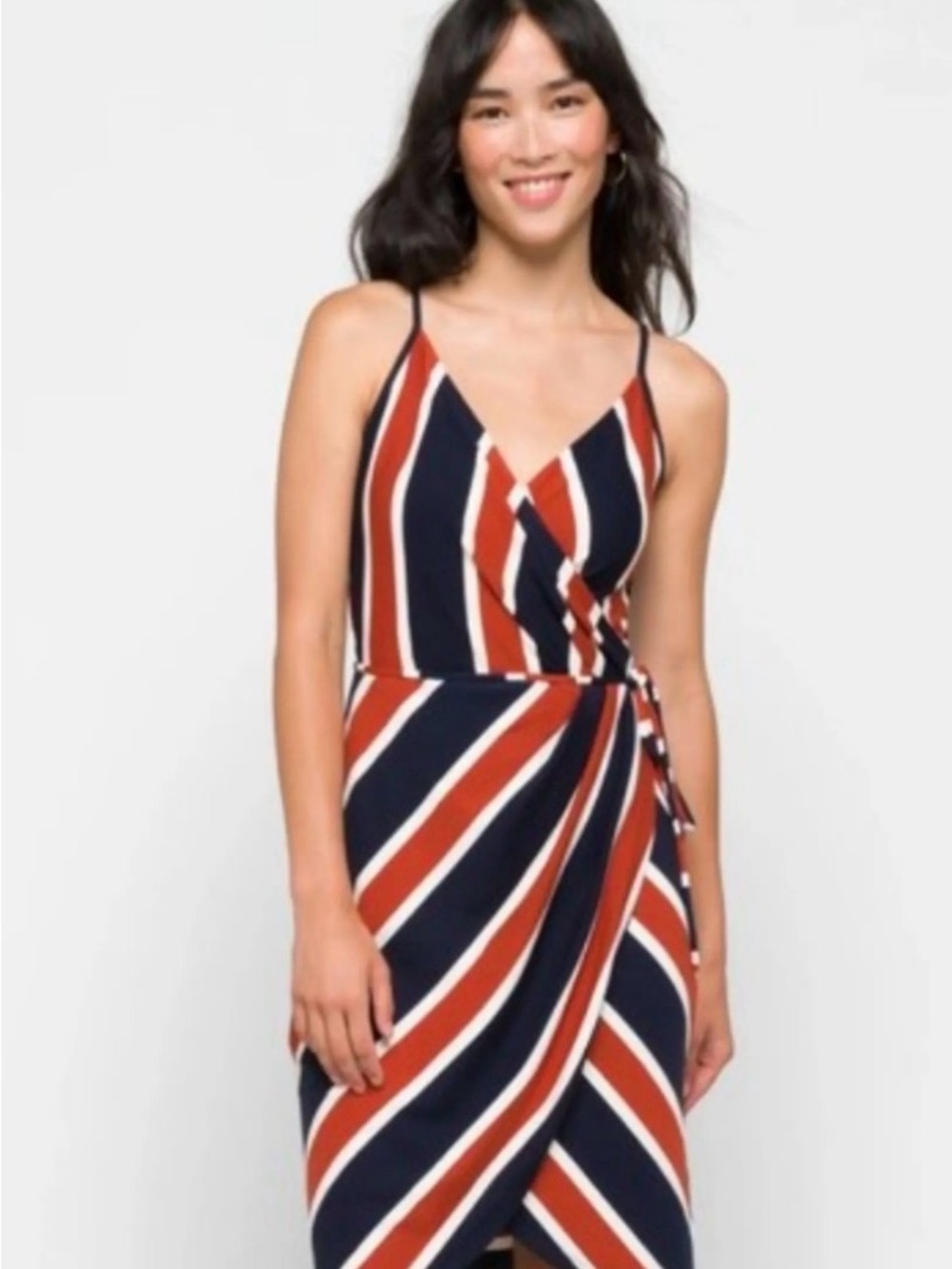 41 Hawthorn Navy, Rust & White Striped Wrap Dress